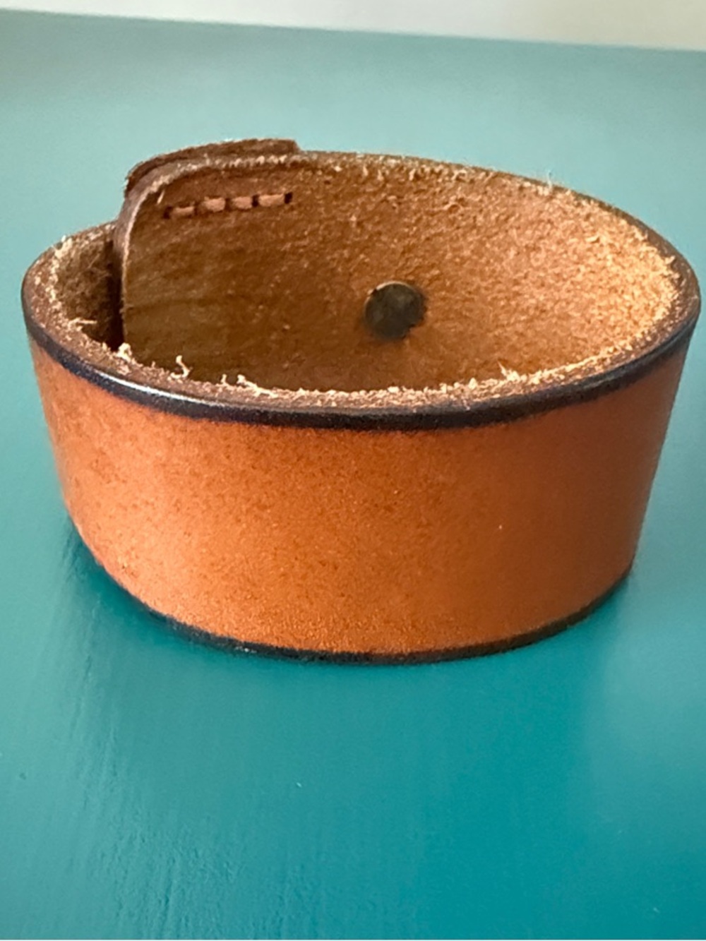 Tan Leather Wide Cuff Bracelet with Snap Closure